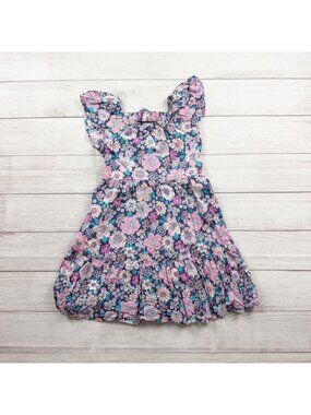 Jumping Beans Girls Floral Print Dress Ruffled Sleeves Navy Pink 7